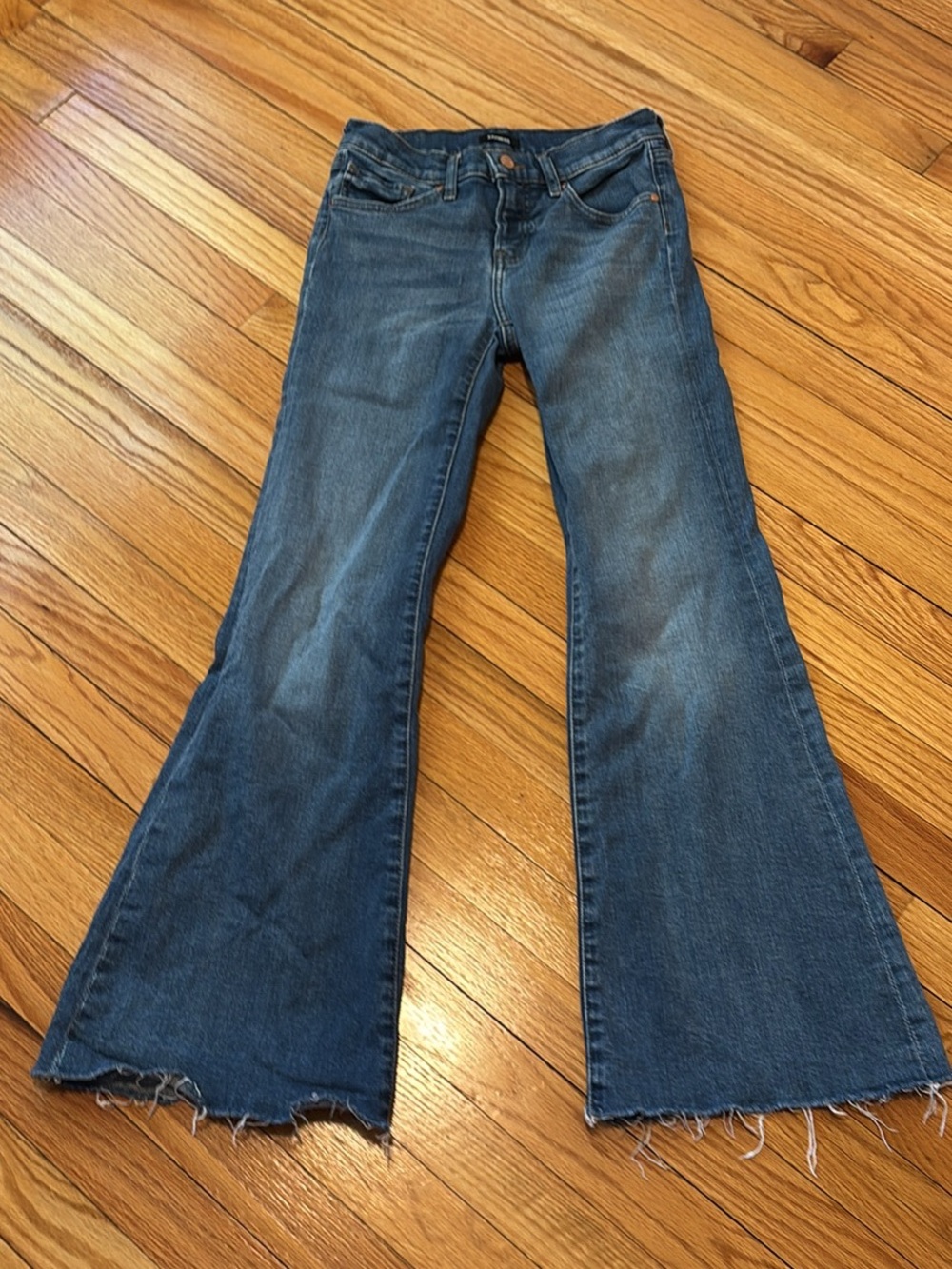 Express Women's Blue Flare Jeans - Wide Leg Retro Style Size 0